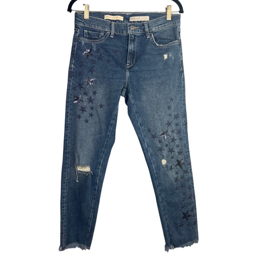 Pilcro and the Letterpress Slim Boyfriend Star Embroidered Cropped Jean Size 27